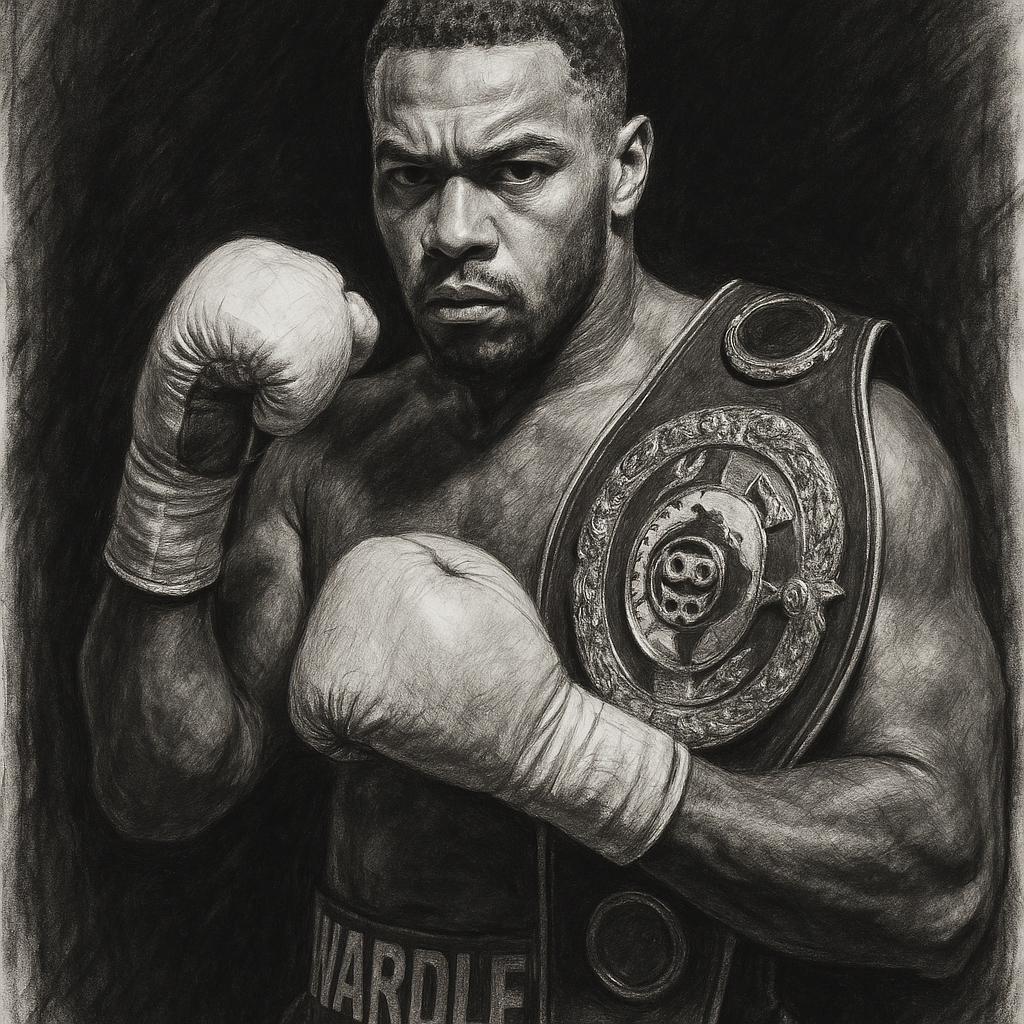 Wardley v Dubois fight eve charcoal portrait