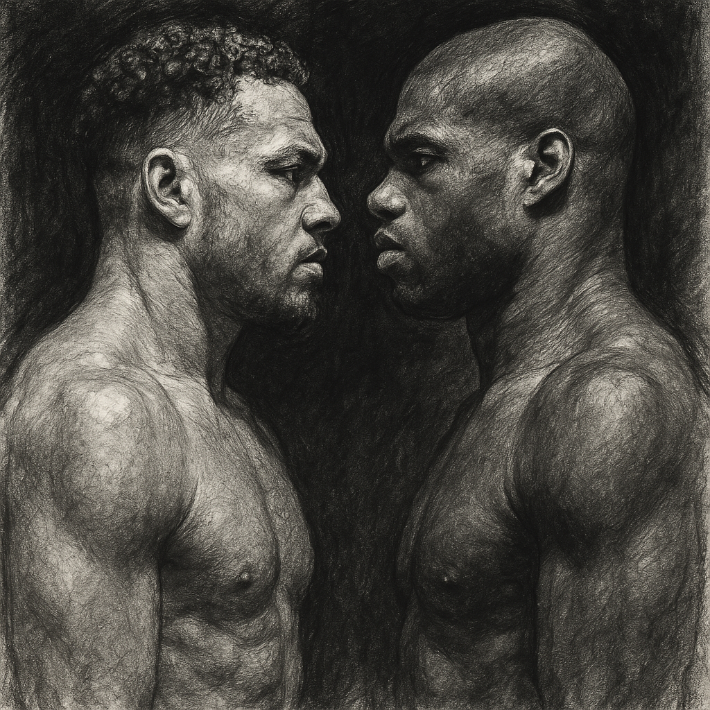 Wardley and Dubois charcoal portrait fight week Manchester