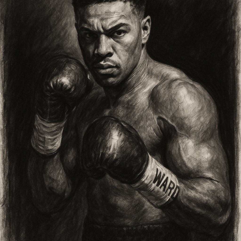 Fabio Wardley charcoal portrait WBO heavyweight champion at weigh-in