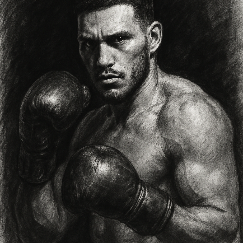 Mikaelian vs Benavidez Ordered — The Opetaia Dream In Danger, charcoal portrait