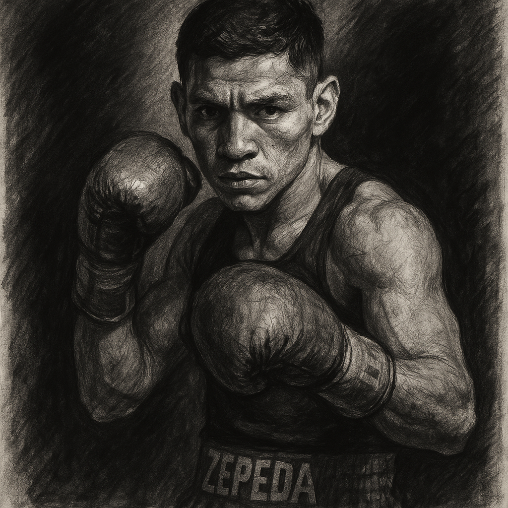 William Zepeda charcoal portrait boxing pose lightweight